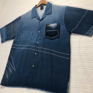 Southpole Shirt Mens‎ XL Button Up Vintage Blue All Over Print Y2K Baggy Hip Hop